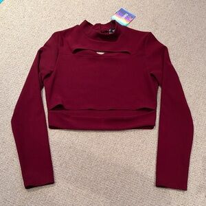 Missguided Burgundy Cut-Out Long Sleeve Crop Top